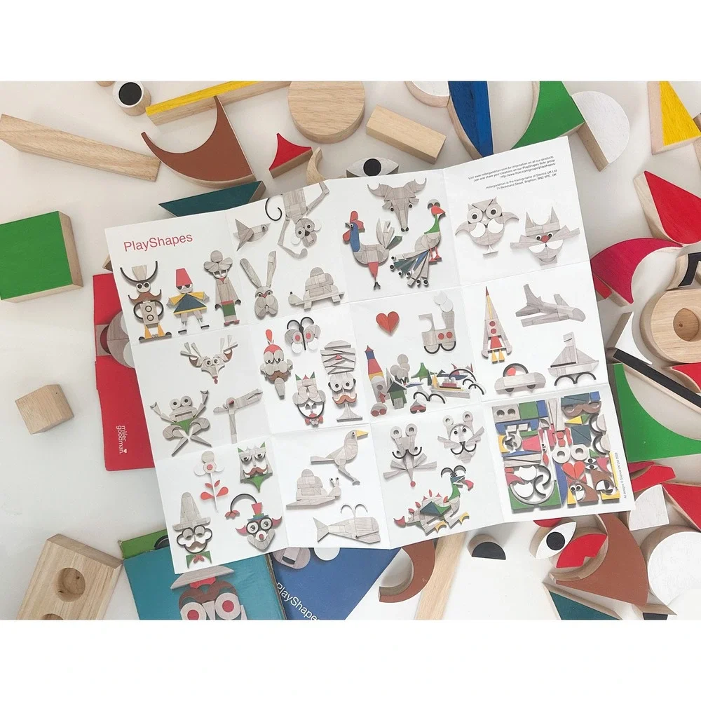 Miller Goodman PlayShapes 74‎ Piece Wooden Building Blocks Set with Storage Bag